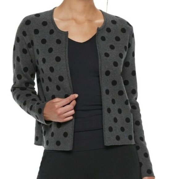 Elle Polka Dot Open Front Cardigan Sweater Long Sleeve Gray & Black Size XXL NEW - Picture 1 of 5